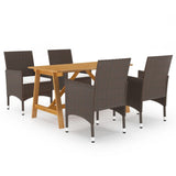 5 Piece Garden Dining Set with Cushions Brown