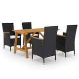 5 Piece Garden Dining Set with Cushions Black