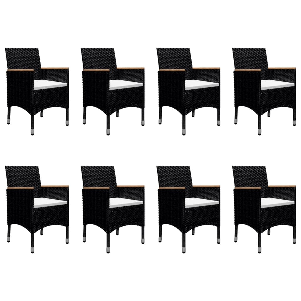 9 Piece Garden Dining Set Poly Rattan and Solid Wood Black