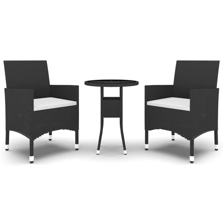 3 Piece Garden Bistro Set Poly Rattan and Tempered Glass Black