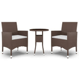 3 Piece Garden Bistro Set Poly Rattan and Tempered Glass Brown