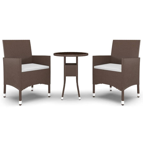 3 Piece Garden Bistro Set Poly Rattan and Tempered Glass Brown