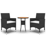3 Piece Garden Bistro Set Poly Rattan and Solid Wood Black