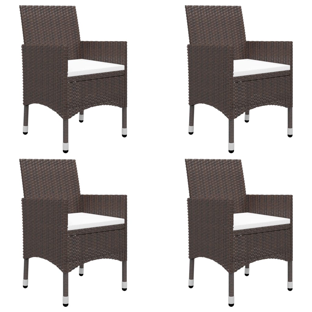 5 Piece Garden Dining Set Poly Rattan and Tempered Glass Brown