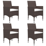 5 Piece Garden Dining Set Poly Rattan and Tempered Glass Brown