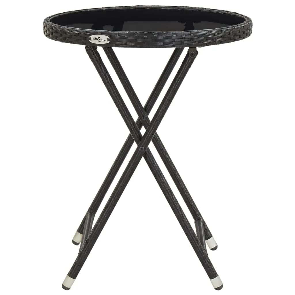 3 Piece Garden Bistro Set Poly Rattan and Tempered Glass Black