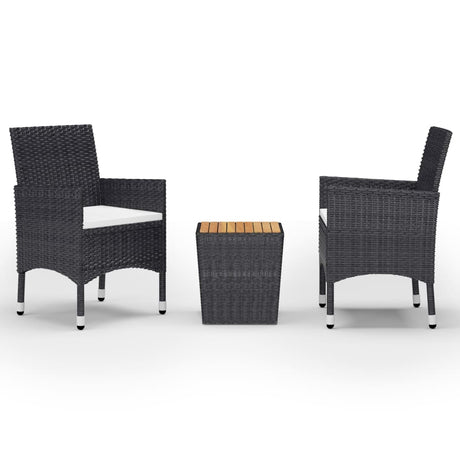 3 Piece Garden Bistro Set Poly Rattan and Solid Wood Black