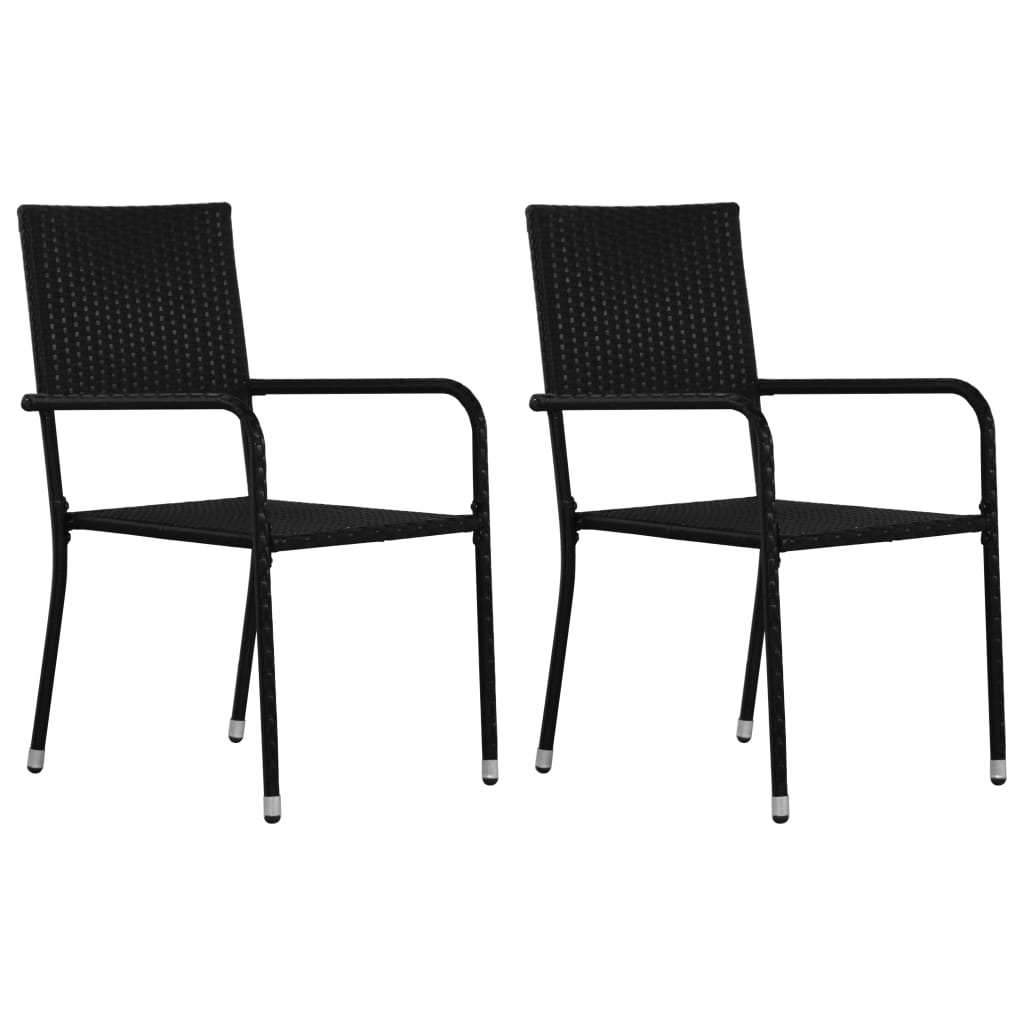 Garden Dining Chairs 2 pcs Stackable Black Poly Rattan