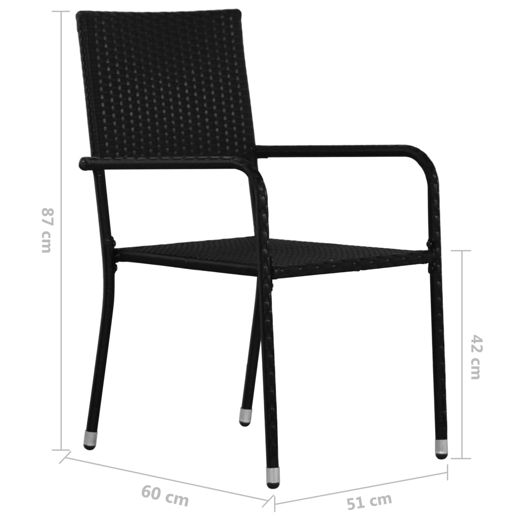 vidaXL Garden Dining Chairs 4 pcs Stackable Black Poly Rattan