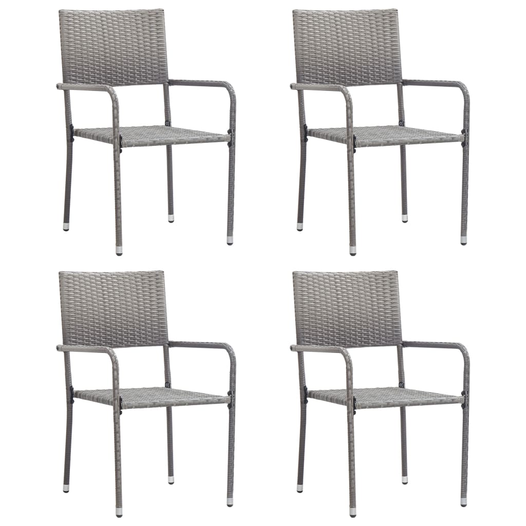 vidaXL Garden Dining Chairs 4 pcs Stackable Grey Poly Rattan