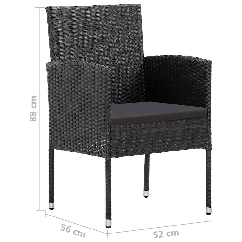 vidaXL Garden Chairs with Black Cushions 2 pcs Black Poly Rattan