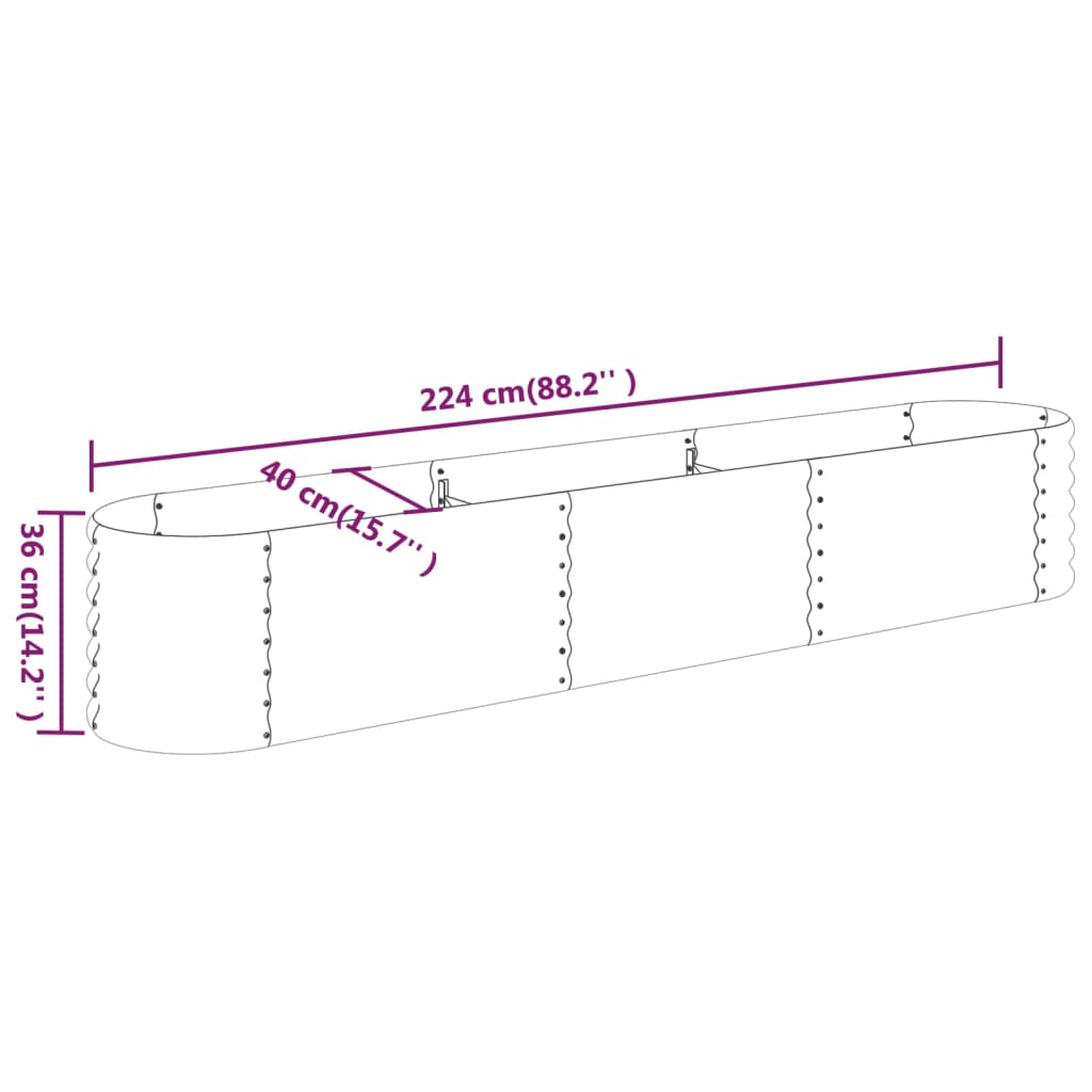 Garden Raised Bed Powder-coated Steel 224x40x36 cm Grey