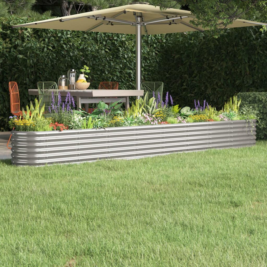 Garden Raised Bed Powder-coated Steel 332x40x36 cm Silver