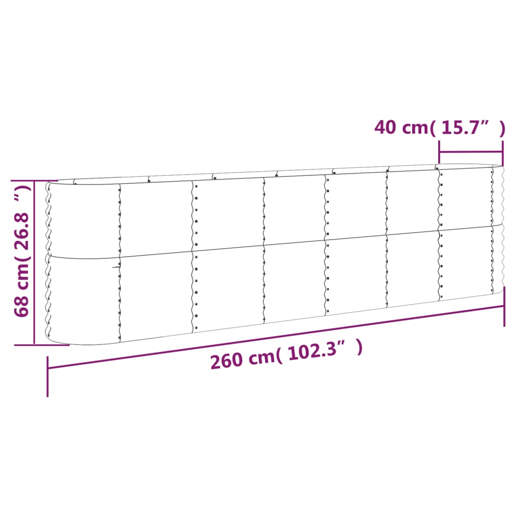 Garden Raised Bed Galvanised Steel 260x40x68 cm Silver