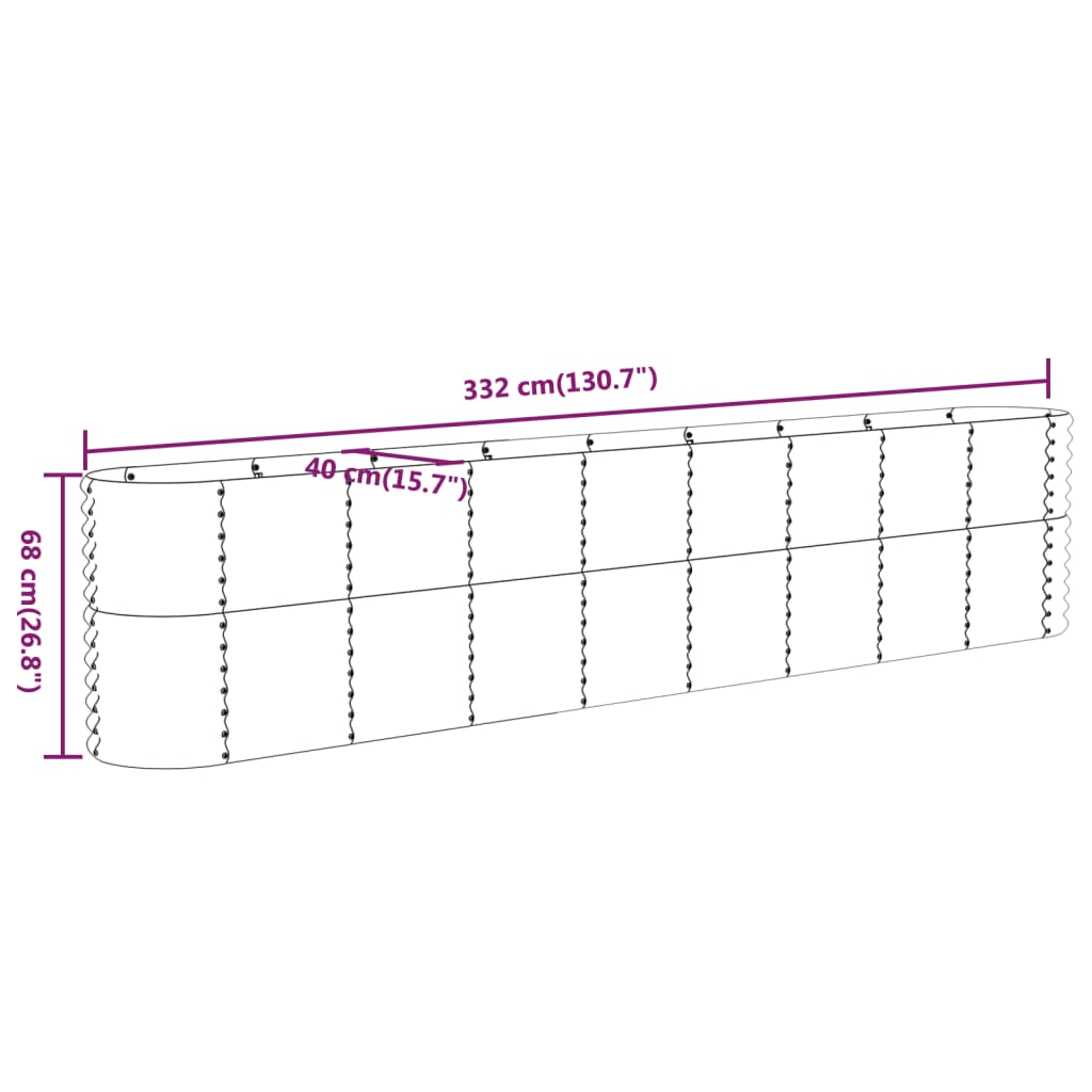 Garden Raised Bed Galvanised Steel 332x40x68 cm Anthracite
