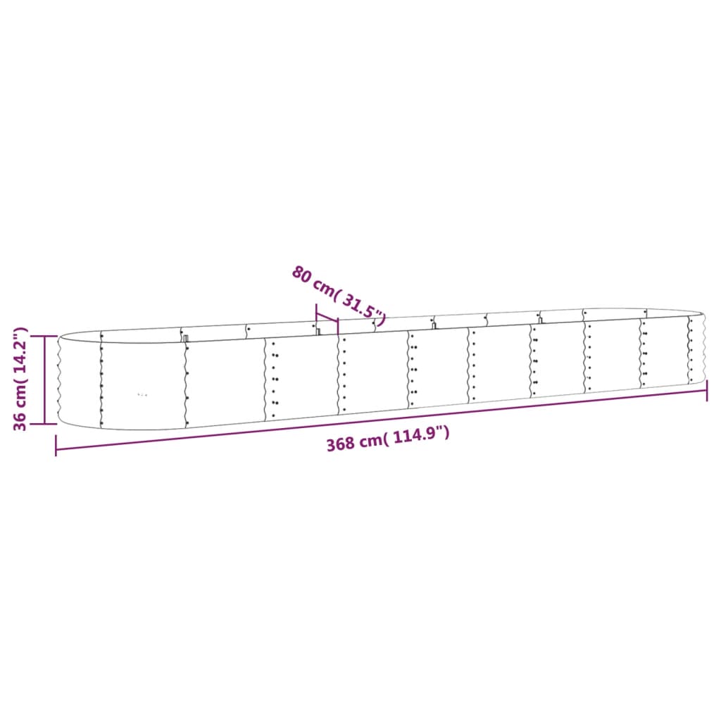 Garden Raised Bed Galvanised Steel 368x80x36 cm Silver