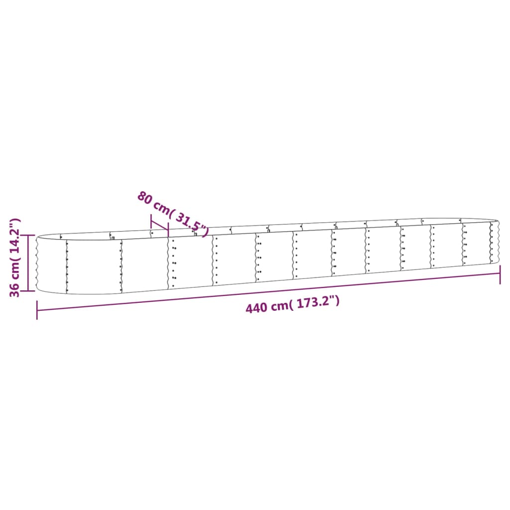 Garden Raised Bed Powder-coated Steel 440x80x36 cm Grey
