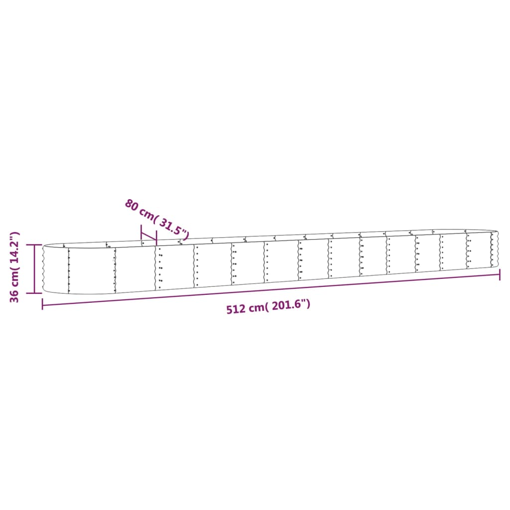Garden Raised Bed Powder-coated Steel 512x80x36 cm Green