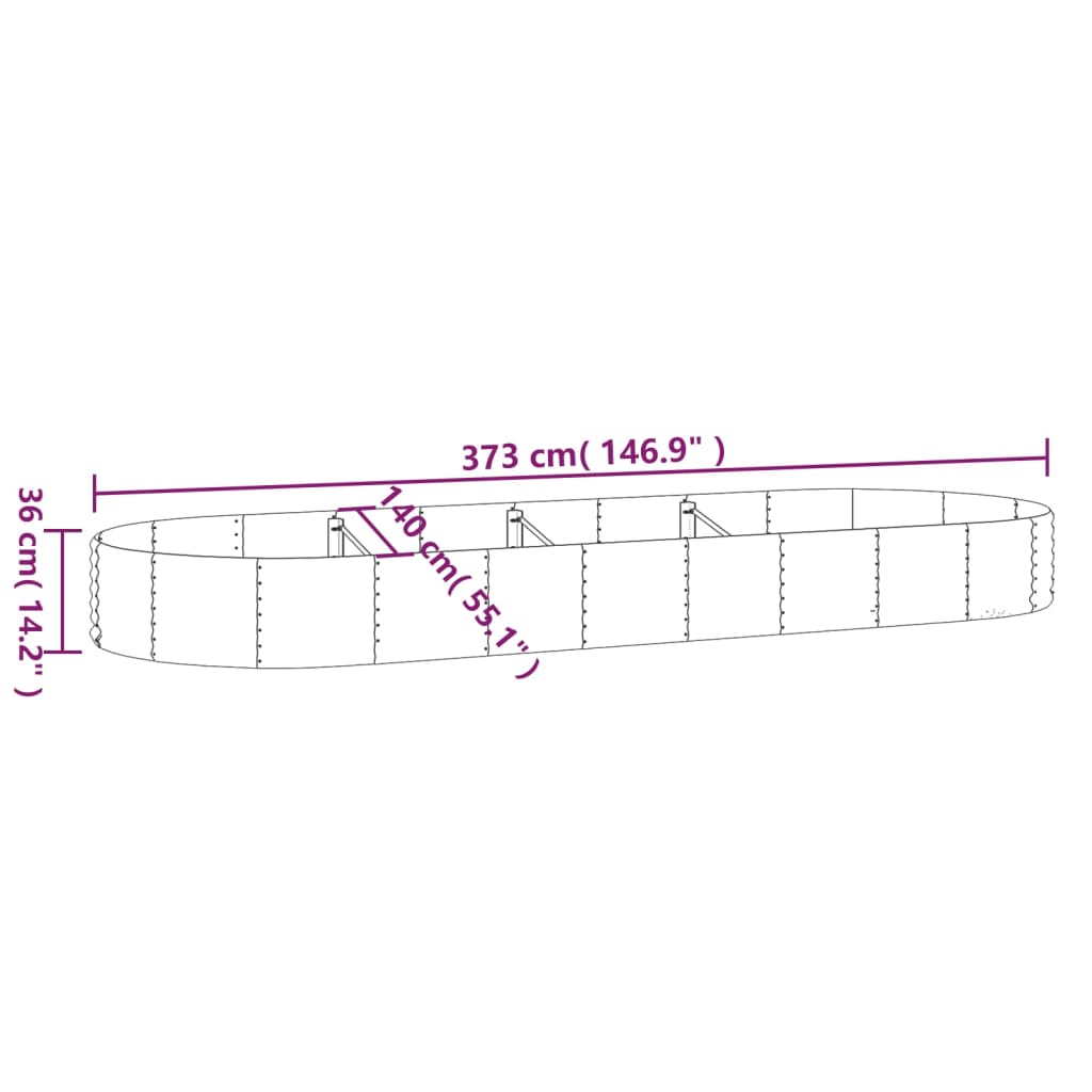 Garden Raised Bed Powder-coated Steel 373x140x36 cm Silver