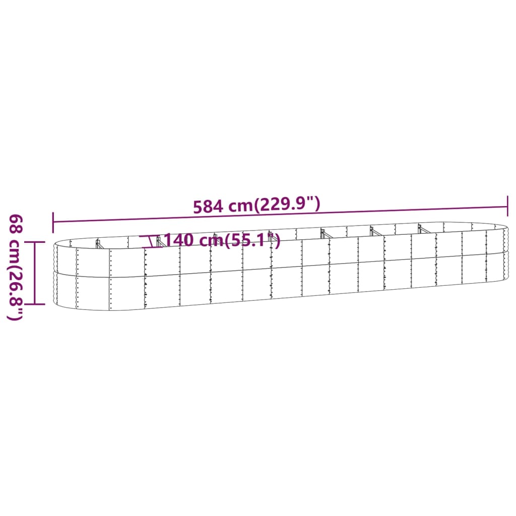Garden Raised Bed Powder-coated Steel 584x140x68 cm Silver
