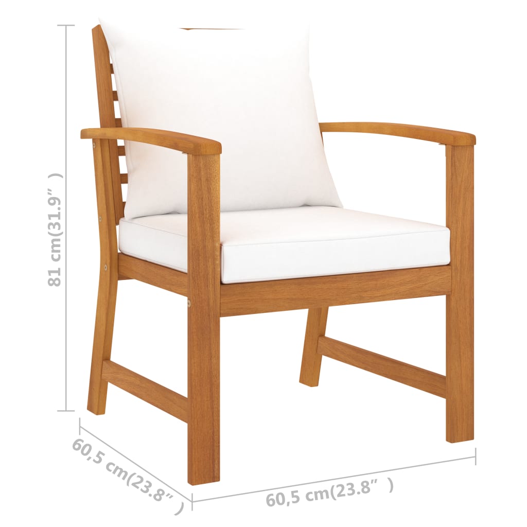 vidaXL Garden Chairs 2 pcs with Cream Cushions Solid Wood Acacia