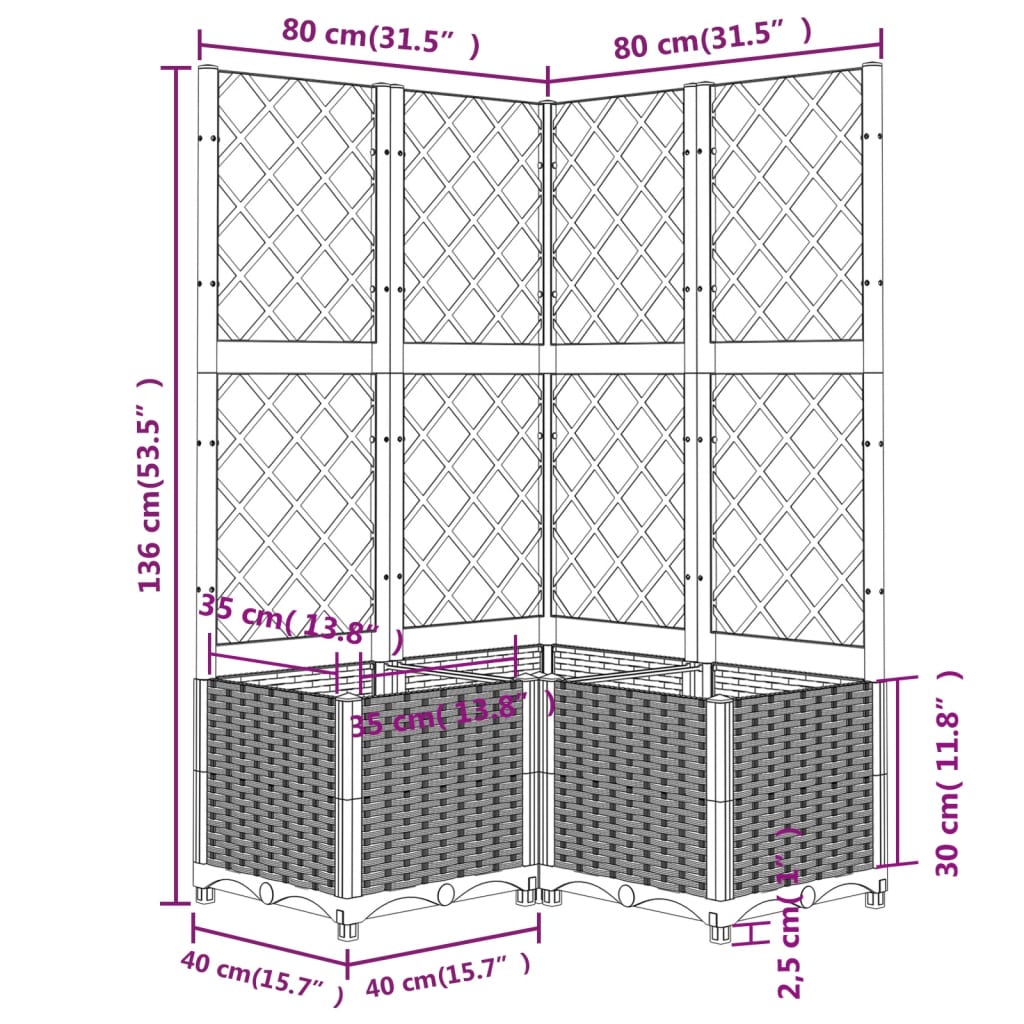 Garden Planter with Trellis Blue Grey 80x80x136 cm PP