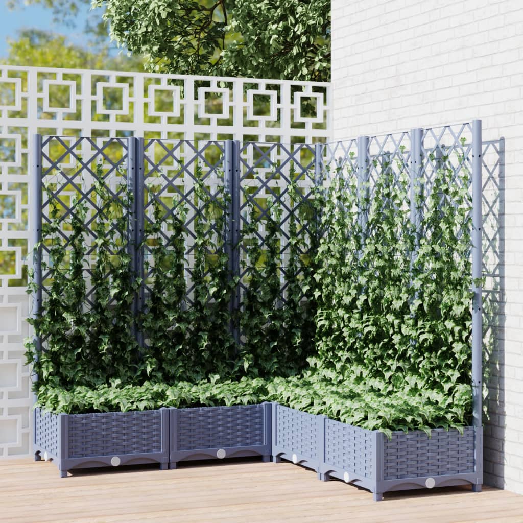 Garden Planter with Trellis Blue Grey 120x120x121.5 cm PP