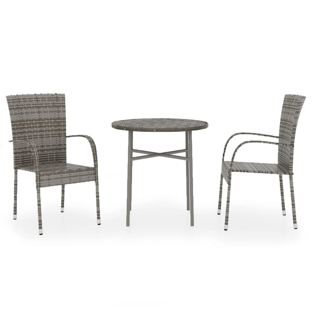 3 Piece Garden Dining Set Poly Rattan Grey