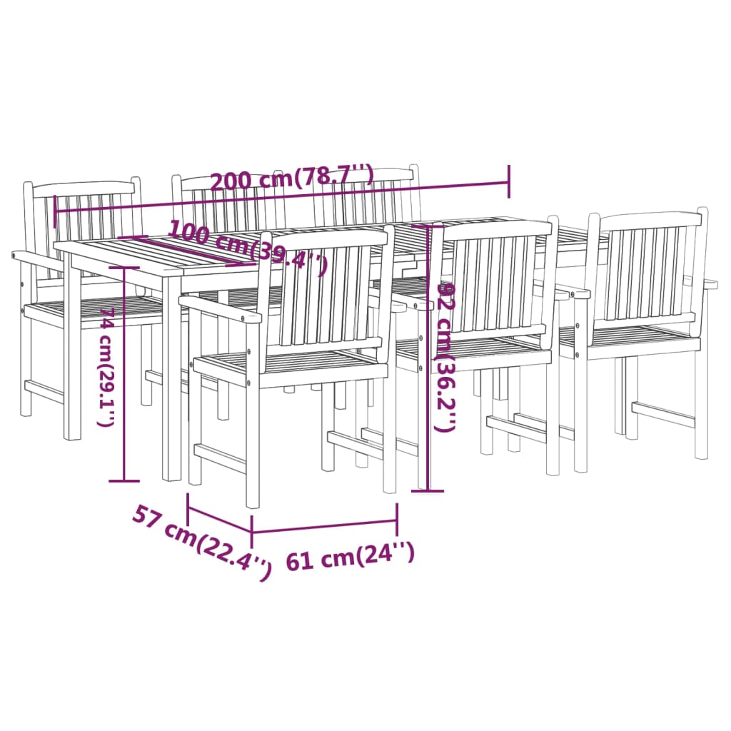 7 Piece Garden Dining Set Solid Wood Acacia