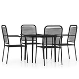 5 Piece Garden Dining Set Black