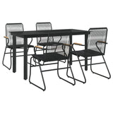 5 Piece Garden Dining Set Black PVC Rattan