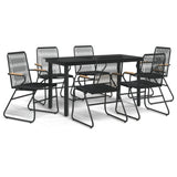 7 Piece Garden Dining Set Black PVC Rattan