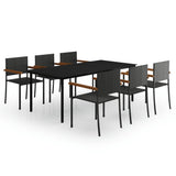 7 Piece Garden Dining Set Black