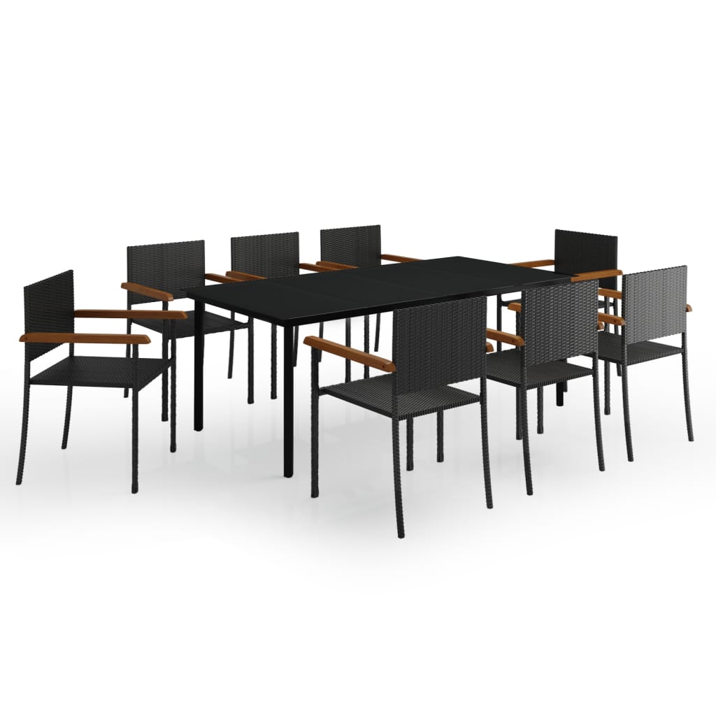 9 Piece Garden Dining Set Black