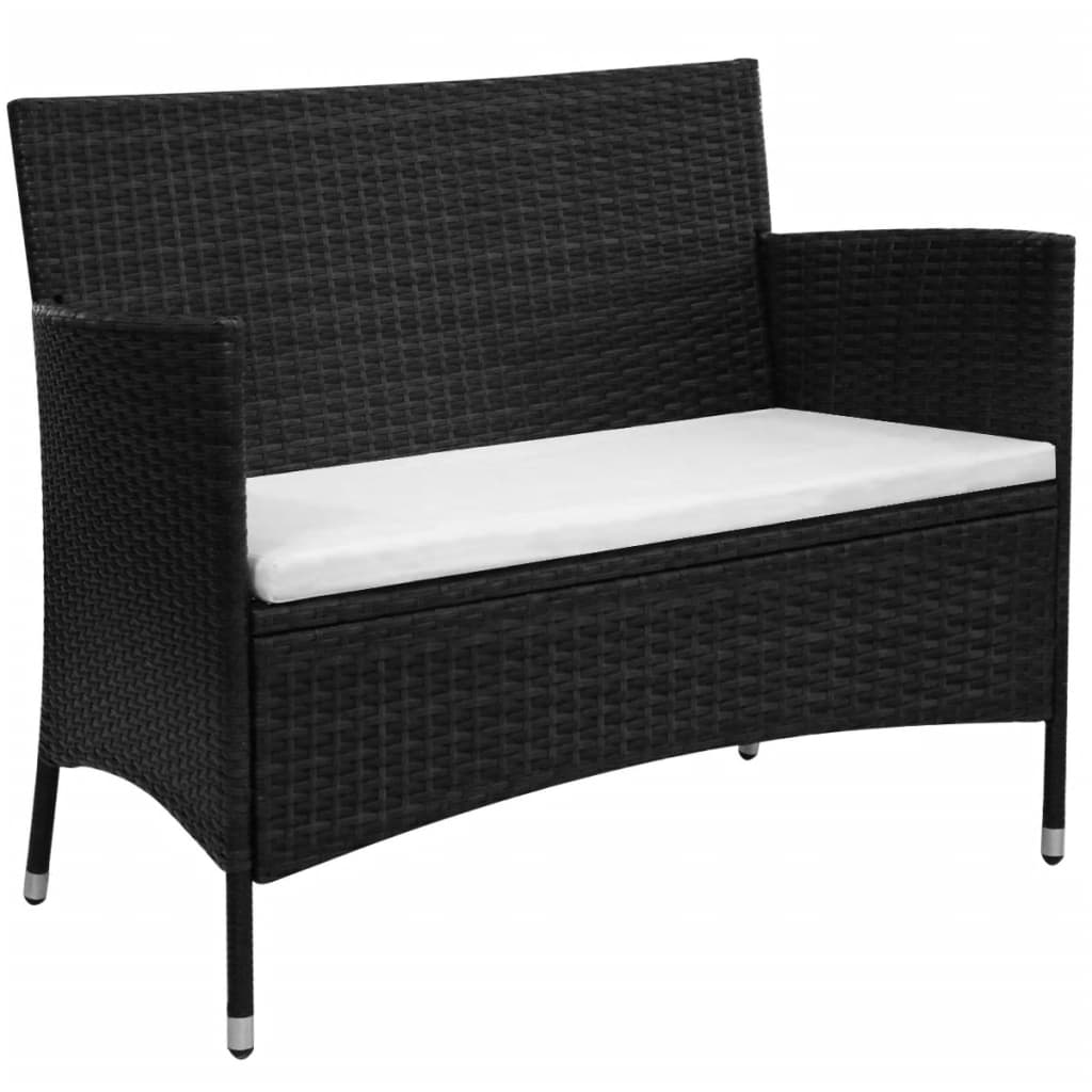 vidaXL Garden Bench with Cushion Poly Rattan Black