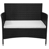 vidaXL Garden Bench with Cushion Poly Rattan Black