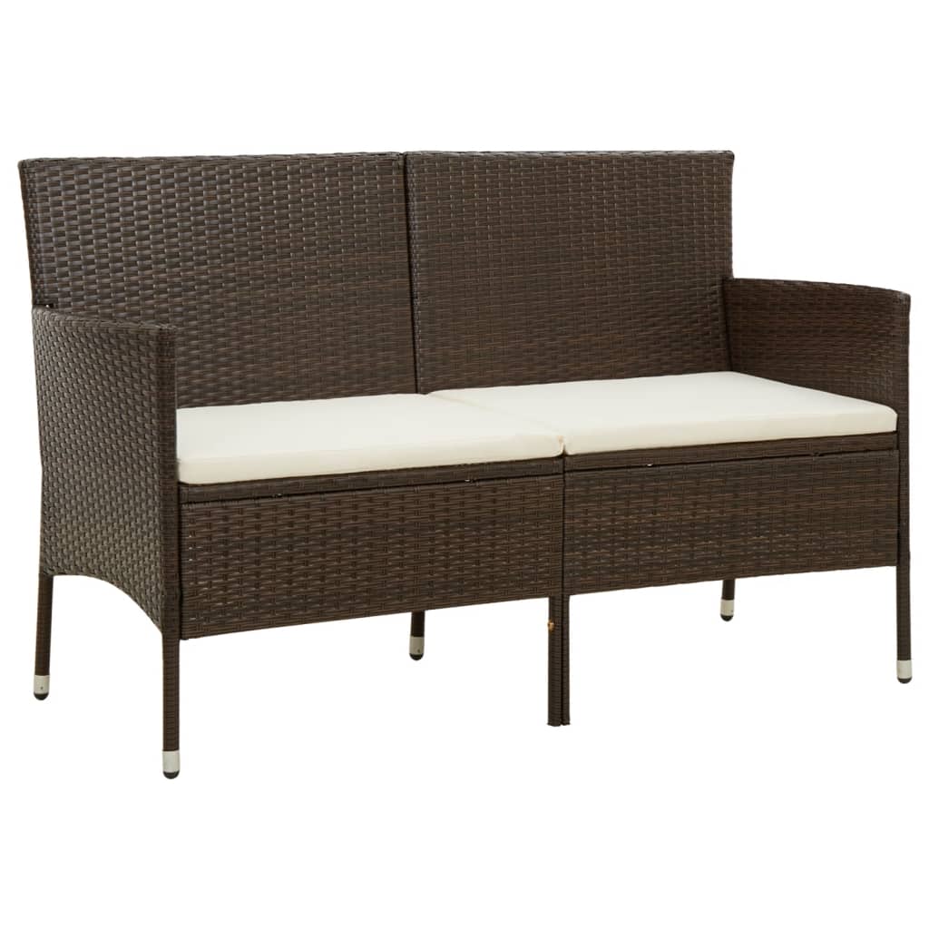 vidaXL 3-Seater Garden Sofa with Cushions Brown Poly Rattan