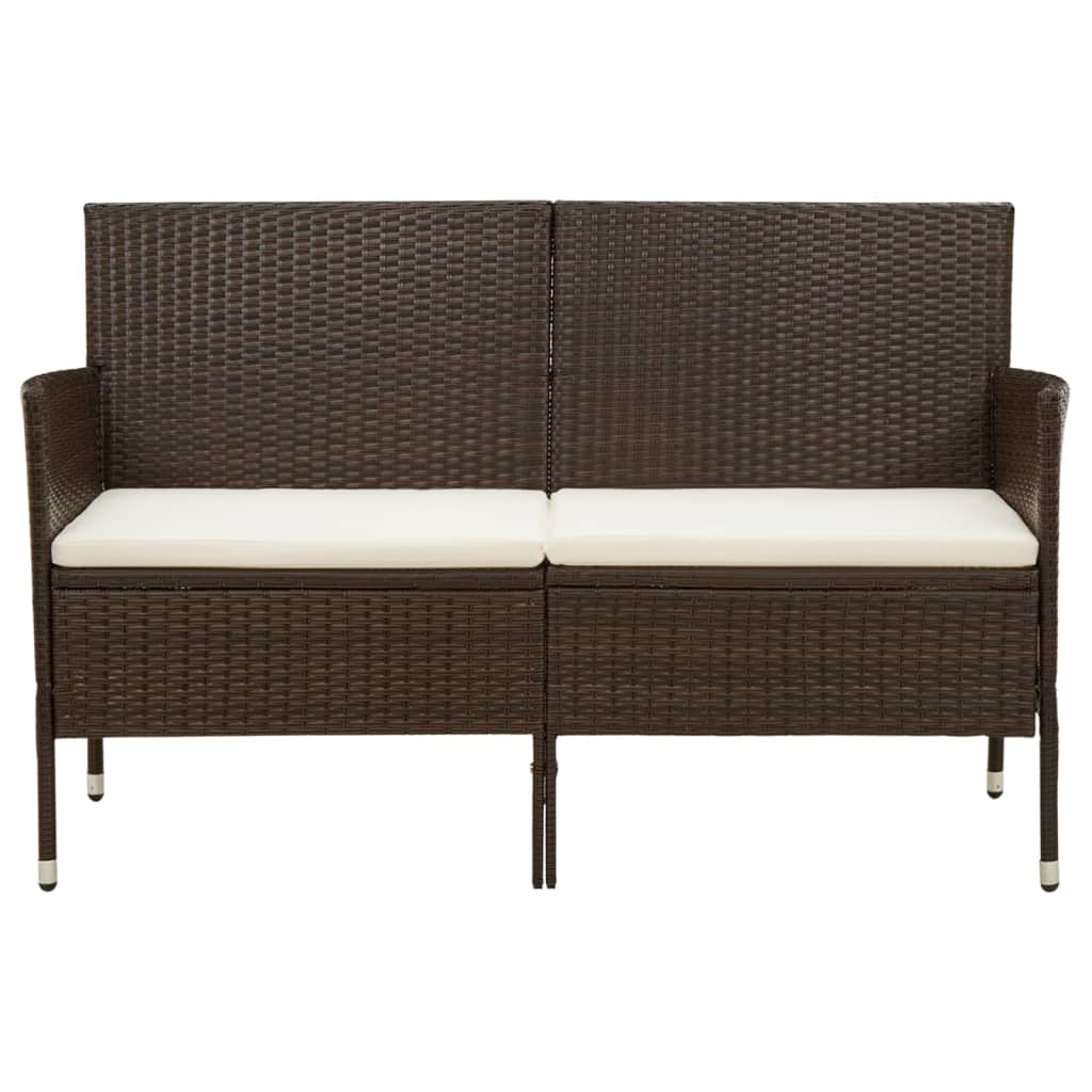 vidaXL 3-Seater Garden Sofa with Cushions Brown Poly Rattan