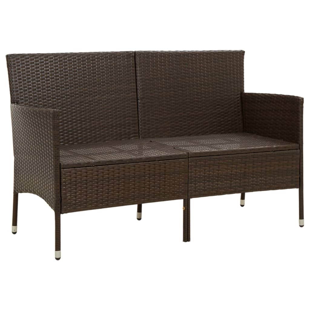 vidaXL 3-Seater Garden Sofa with Cushions Brown Poly Rattan