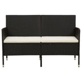 vidaXL 3-Seater Garden Sofa with Cushions Black Poly Rattan