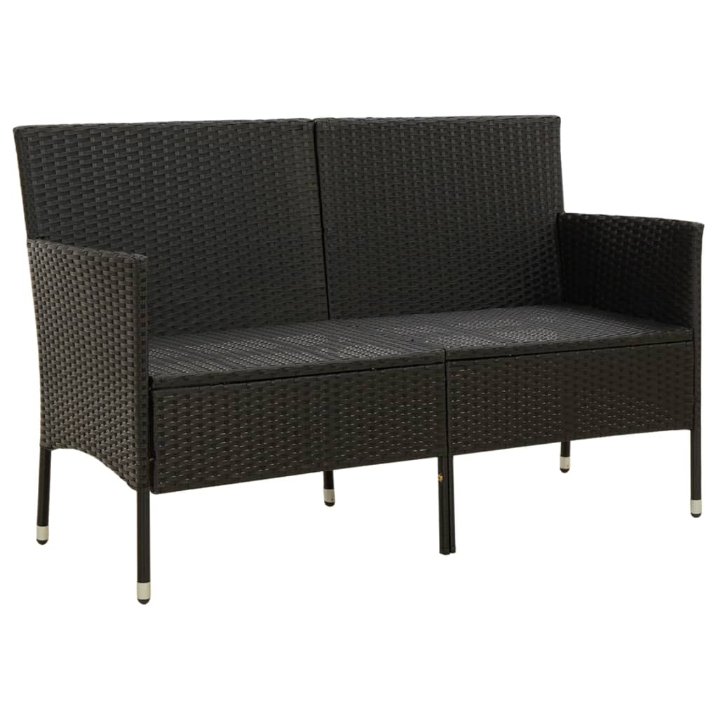 vidaXL 3-Seater Garden Sofa with Cushions Black Poly Rattan