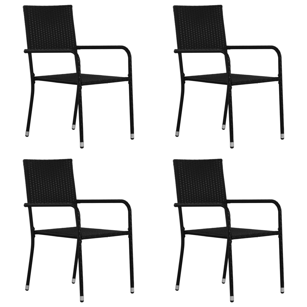 Garden Dining Chairs 4 pcs Stackable Black Poly Rattan