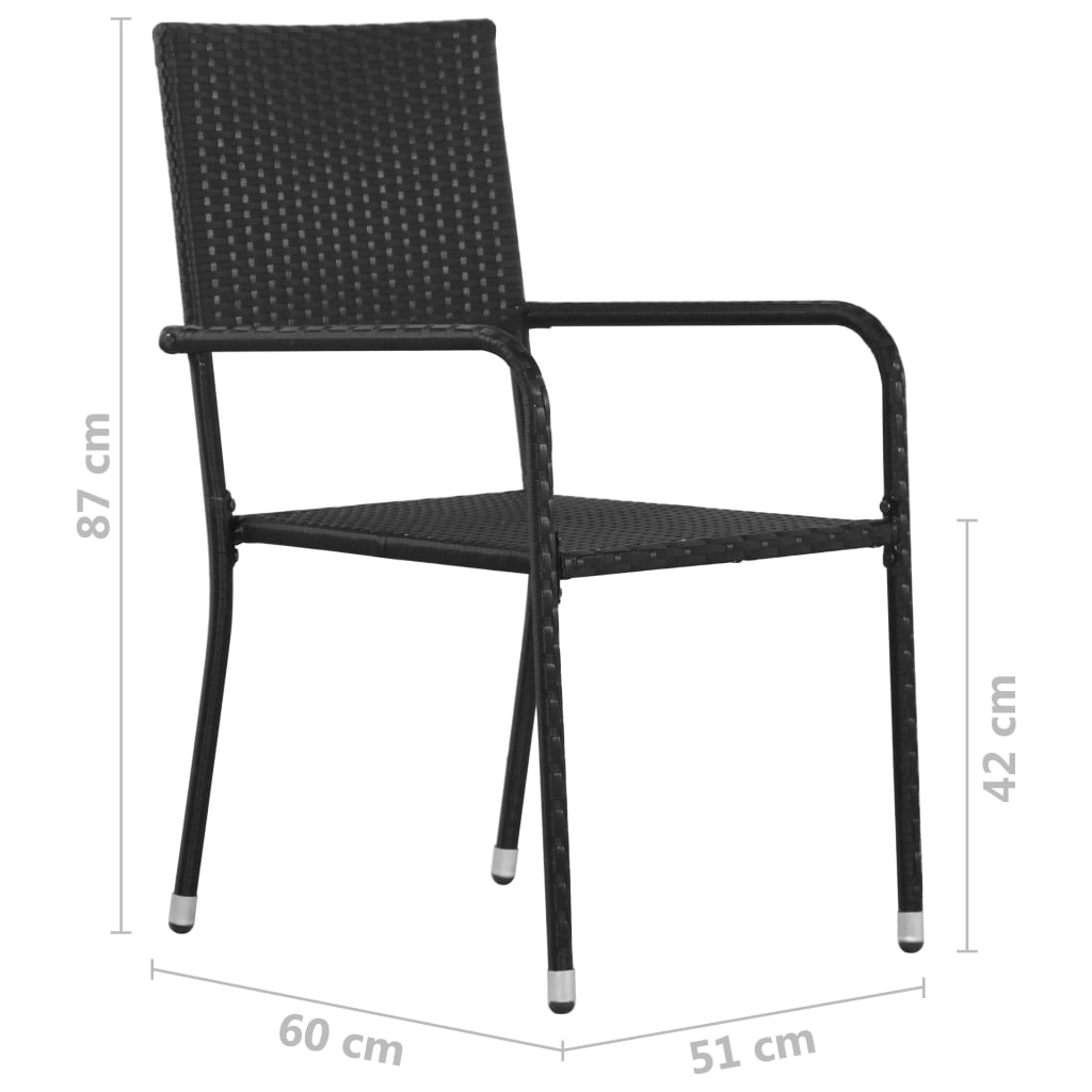 Garden Dining Chairs 6 pcs Stackable Black Poly Rattan