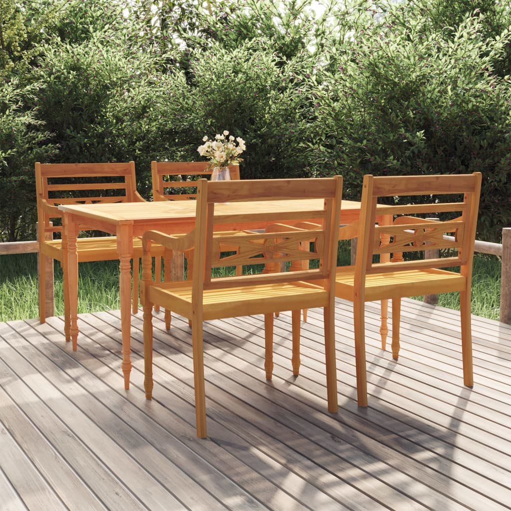 5 Piece Garden Dining Set Solid Wood Teak