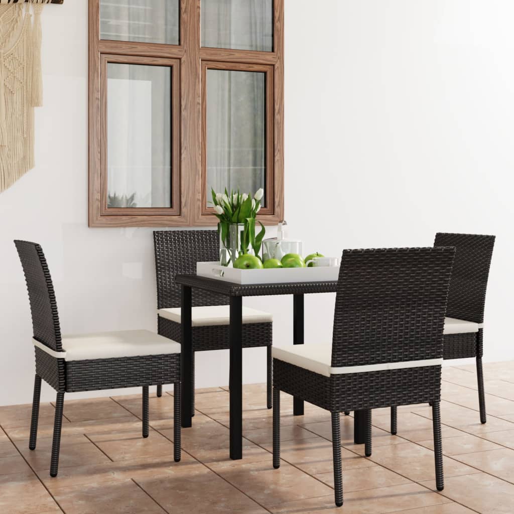 5 Piece Outdoor Dining Set with Cushions Poly Rattan Black