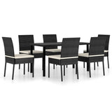 7 Piece Outdoor Dining Set with Cushions Poly Rattan Black