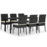 7 Piece Outdoor Dining Set with Cushions Poly Rattan Black