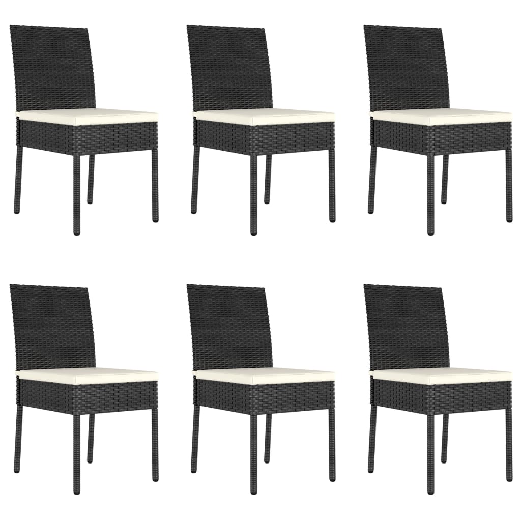 7 Piece Outdoor Dining Set with Cushions Poly Rattan Black