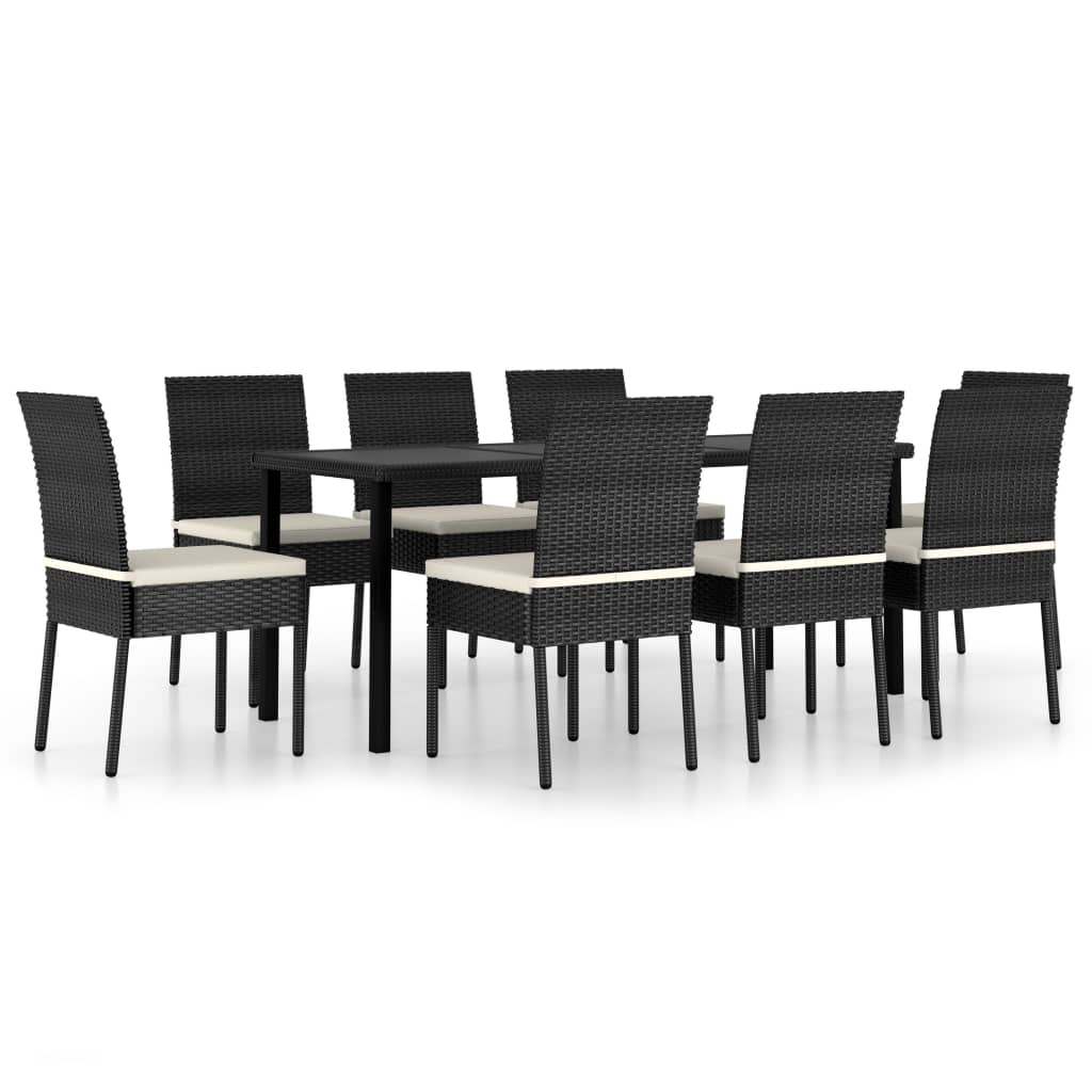 9 Piece Outdoor Dining Set with Cushions Poly Rattan Black