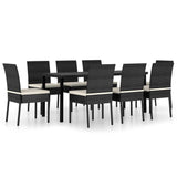 9 Piece Outdoor Dining Set with Cushions Poly Rattan Black